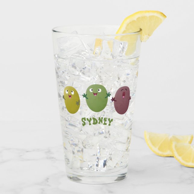 Verre Jolie olives joyeux chantant dessin animé (Dos glace)