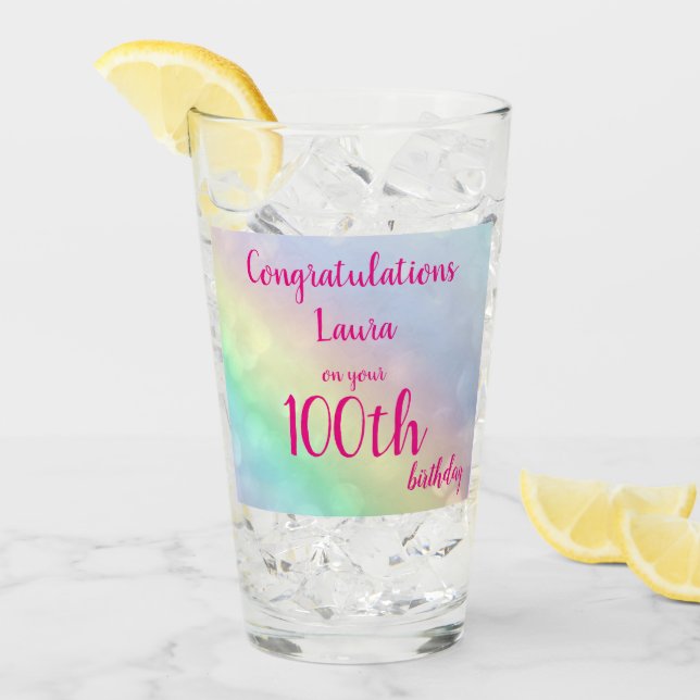 Verre Jolie personnalisation Joyeux 100e anniversaire (Devant glace)