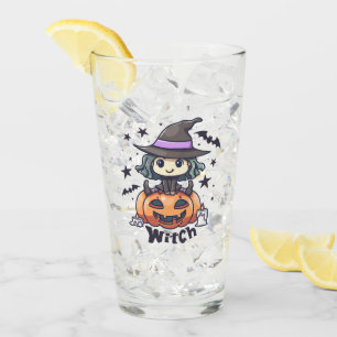 Verre Jolie sorcière enfant assise sur un Citrouille - "