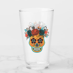 Verre Jour du crâne de sucre mort avec Rose