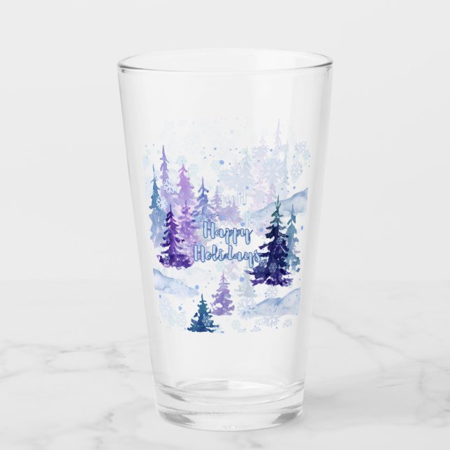 Verre Joyeuses vacances Purple hiver Snowy Trees (Devant)