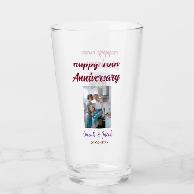 Verre Joyeux 10e anniversaire photo mariage nom du coupl (Devant)