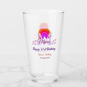 Verre Joyeux 21e anniversaire rose ajouter nom monogramm
