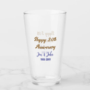 Verre Joyeux 30e anniversaire de mariage royal bleu or s