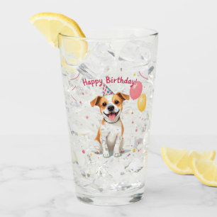 Verre Joyeux Anniversaire Chien avec Chapeau de Fête & B
