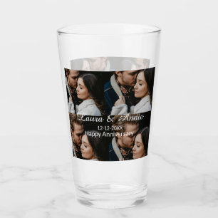 Verre Joyeux anniversaire photo collage nom date simple