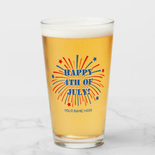 Verre Joyeux cadeau 4 juillet bière de nom personnalisé