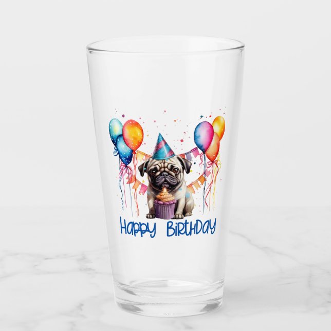 Verre Joyeux Carlin D'Anniversaire Avec Cupcake Et Ballo (Devant)
