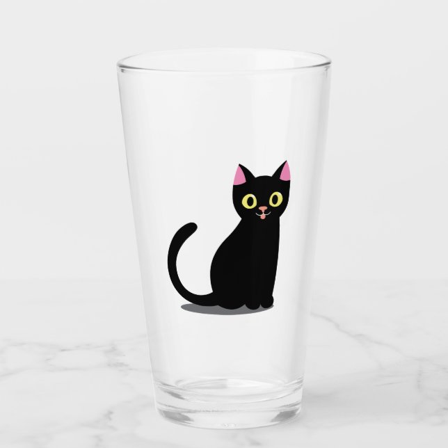 Verre Joyeux dessin de chat noir (Devant)