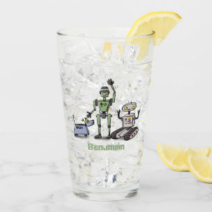 Verre Joyeux joli dessin de trois robots trio