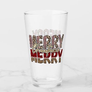 Verre Joyeux Joyeux Noël avec léopard et imprimé plaid