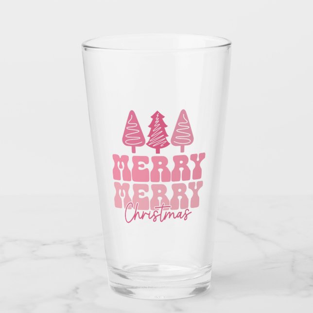 Verre Joyeux Joyeux Noël - Conception des Fêtes Rose (Devant)