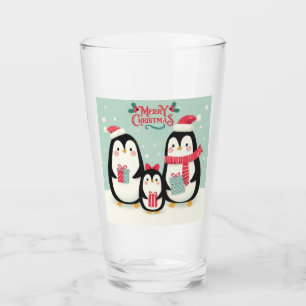 Verre Joyeux manchots enneigés de Noël
