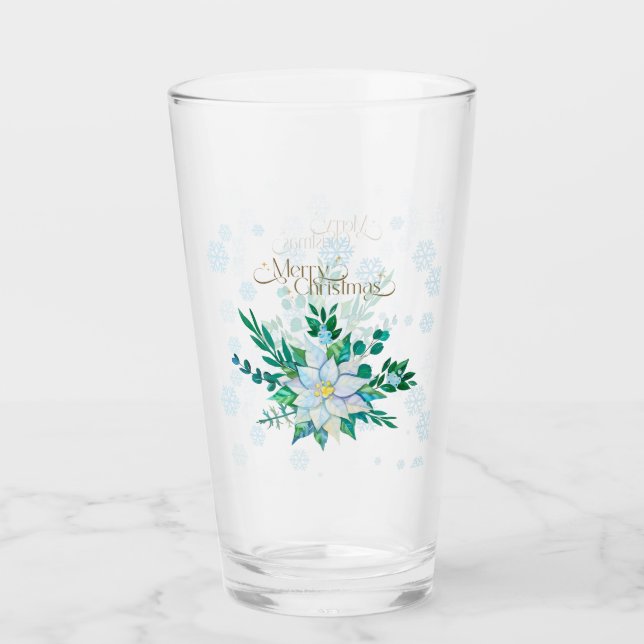 Verre Joyeux Noël blanc Poinsettia Snowflakes (Devant)