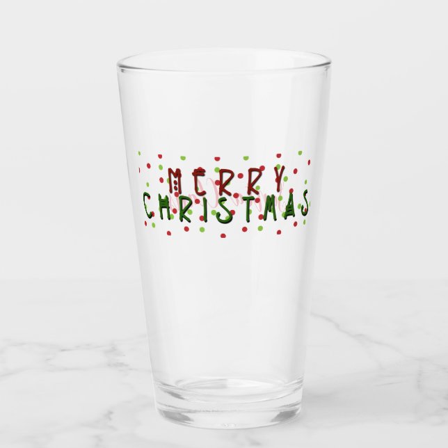 Verre Joyeux Noël personnalisé avec points rouges/verts (Devant)