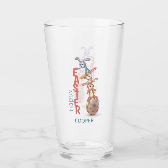 Verre Joyeux Pâques mignonne amusant lapin moderne oeuf  (Devant)