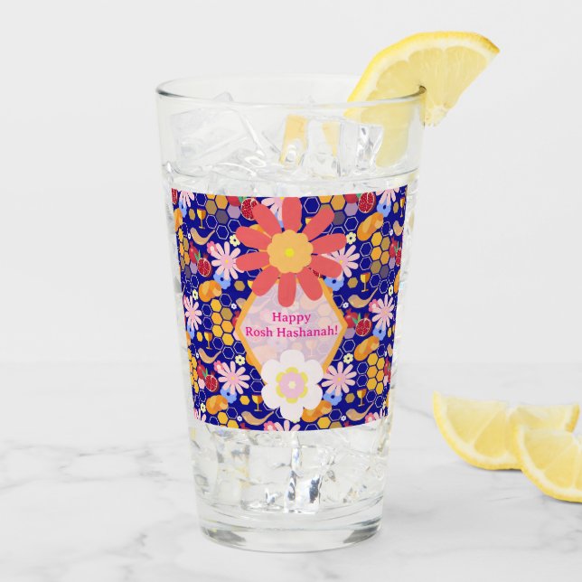 Verre Joyeux Rosh Hashanah Juif Nouvel An Modèle Floral (Dos glace)