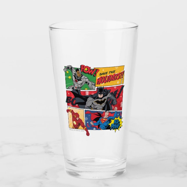 Verre Justice League "Sauvez les fêtes !" (Devant)
