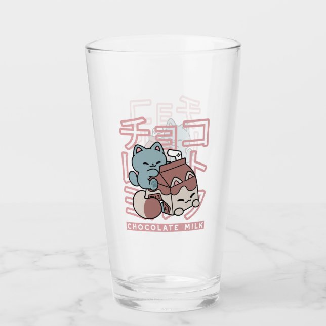 Verre Kawaii Cat with Chocolate Milk – Japanese Pop Art  (Devant)
