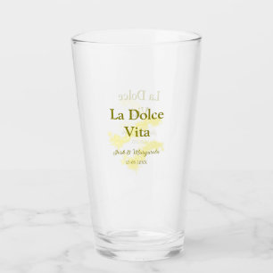 Verre La Dolce Vita jaune mariage couple Nom date glit