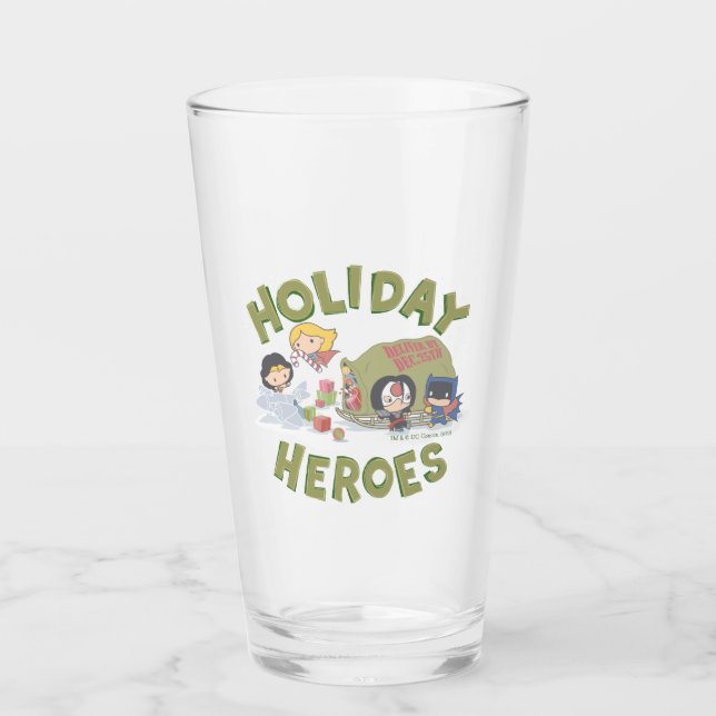 Verre La Ligue de Justice Chibi livre des présents (Devant)
