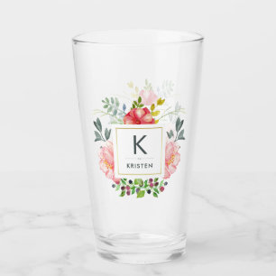 Verre La pivoine à la mode d'aquarelle fleurit le
