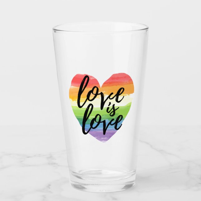 Verre L'amour est l'amour| Coeur d'aquarelle arc-en-ciel (Devant)