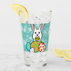 Verre Lapin de Pâques tenant une bannière sur les oeufs 