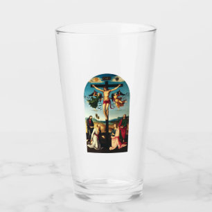 Verre Le Christ crucifié avec la Vierge Marie