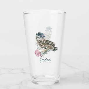 Verre Le hibou d'aquarelle ajoutent votre nom