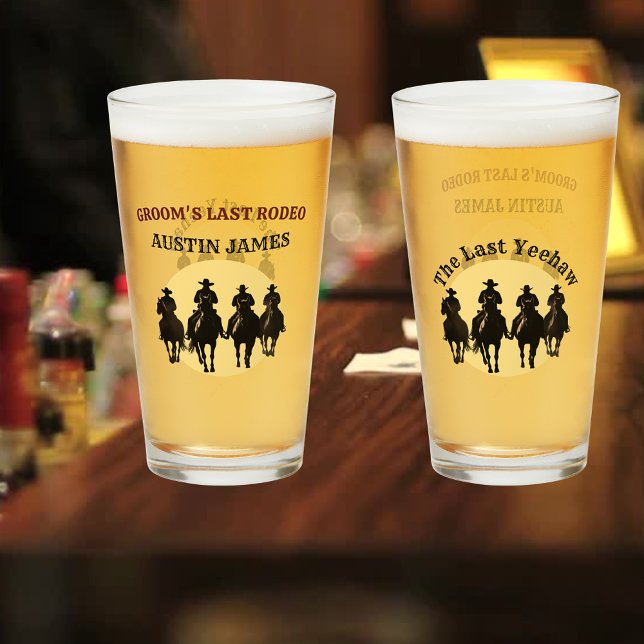 Verre Les Derniers Rodéo Cowboys et Sunset Bachelor Part (Groom's Last Rodeo Cowboys & Sunset Bachelor Party Glass)
