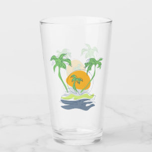 Verre Les paysages de plage tropicaux de l'île. Palmier 