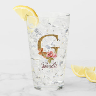 Verre Lettre de nom personnalisée G Roses roses blush en