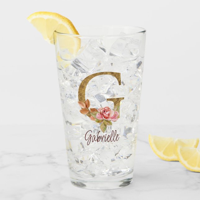 Verre Lettre de nom personnalisée G Roses roses blush fe (Devant glace)