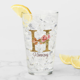 Verre Lettre de nom personnalisée H Roses roses blush fe