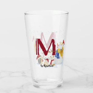 Verre Lettre monogramme M Angel Snowman Noël