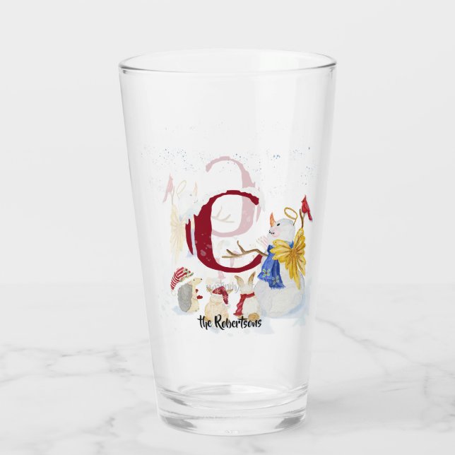 Verre LETTRE MONOGRAPHIQUE C Snown Noël Angel Snowman (Dos)