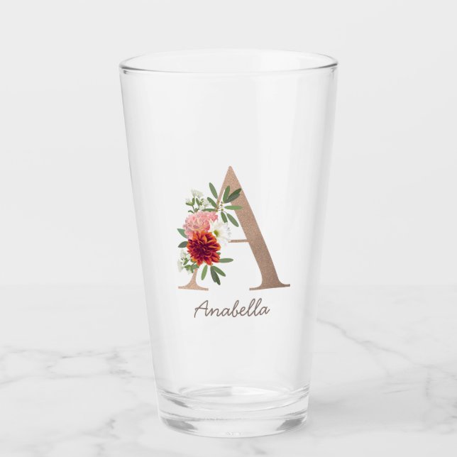 Verre Lettre monographique personnalisée de bouquet flor (Devant)