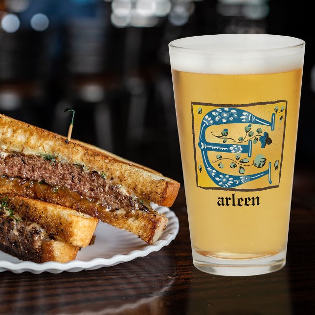 Verre LETTRE MOYENNE Florale Illuminée E MONogramme (Créateur téléchargé)