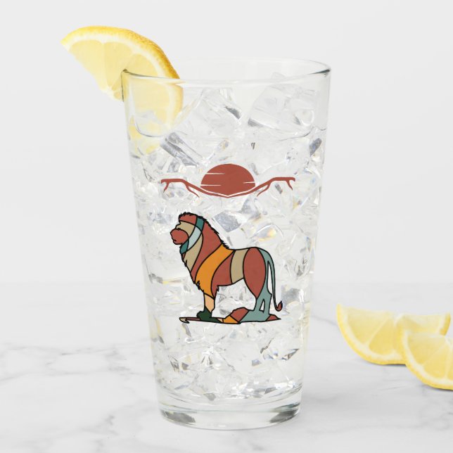 Verre Lion paisible de la savane, Art abstrait moderne (Devant glace)