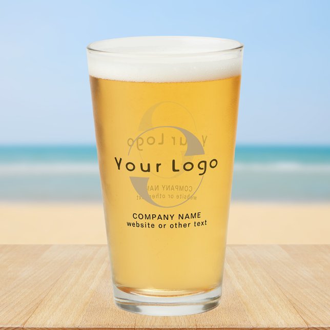 Verre Logo de l'entreprise + texte Nettoyer la bière min (Créateur téléchargé)