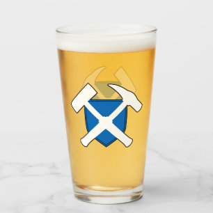 Verre Logo du marteau de pierre du géologue avec drapeau