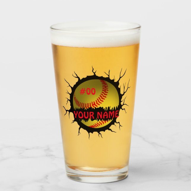 Verre Logo Softball, Softball Nom personnalisé, Cadeau S (Devant (rempli))