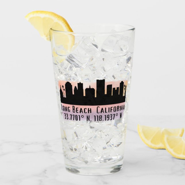 Verre Long Beach Skyline Latitude et Longitude Pint (Devant glace)