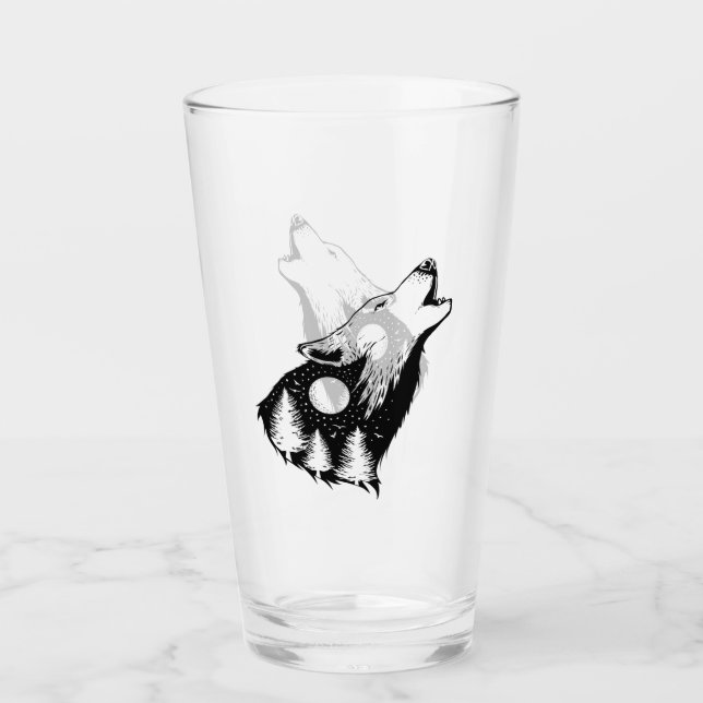 Verre Loup hurlant dans le ciel de nuit (Devant)