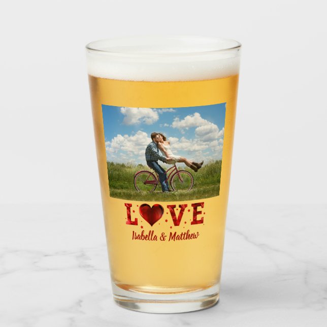 Verre Love Forever Red Heart Photo personnalisée (Devant (rempli))