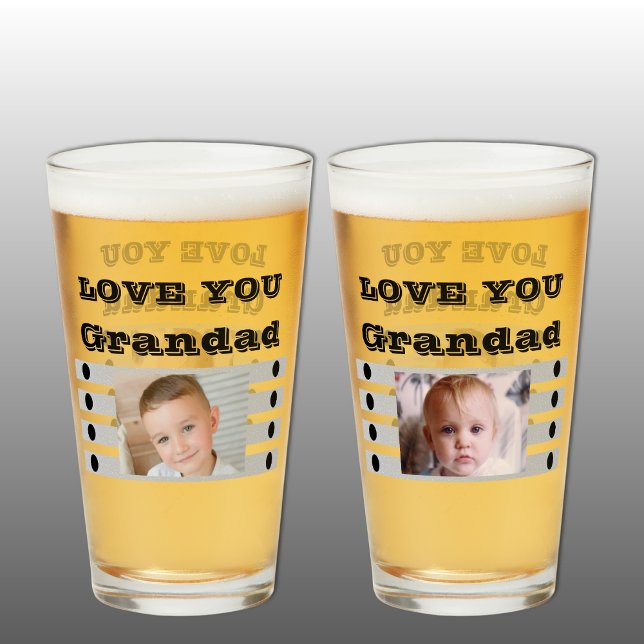 Verre Love you Grand-père deux photos noir bière gris (Beer Glass gift for Grandad)