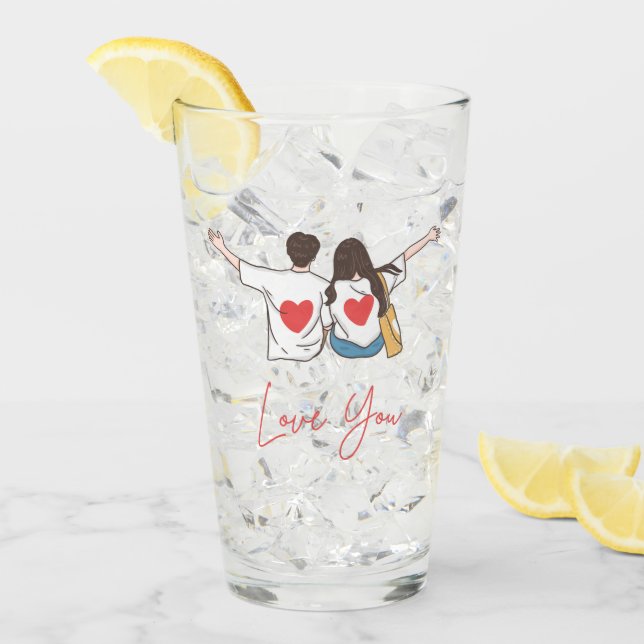 Verre Love You Illustrated Romantic Glass Cup (Devant glace)