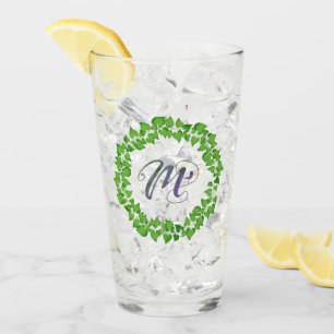 Verre M Boho initial feuillage vert Wreath mignonne joli