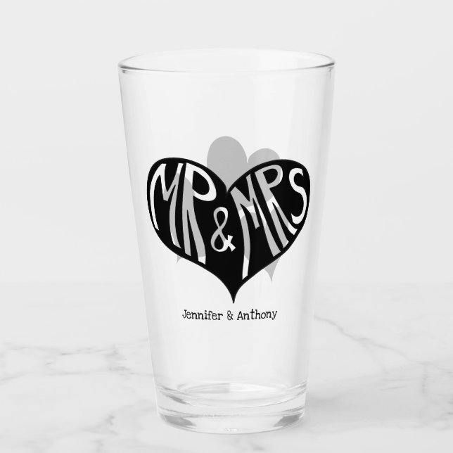 Verre M. et Mme Black Heart Shape Mariage (Devant)